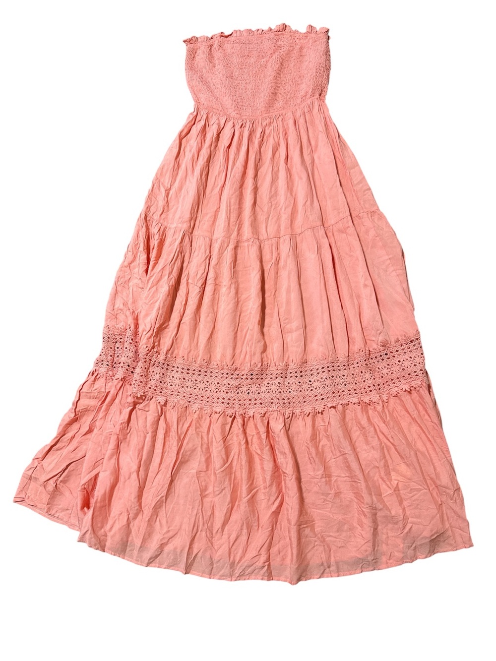 Cupshe M Strapless Coral Maxi Skirt with Crochet Panel NWT